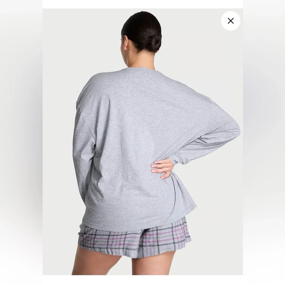 Victoria's Secret Flannel Tee-Jama Set Gray and Pink. NWT. - Picture 2 of 6